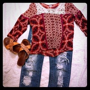 Boho, 3/4 sleeve top